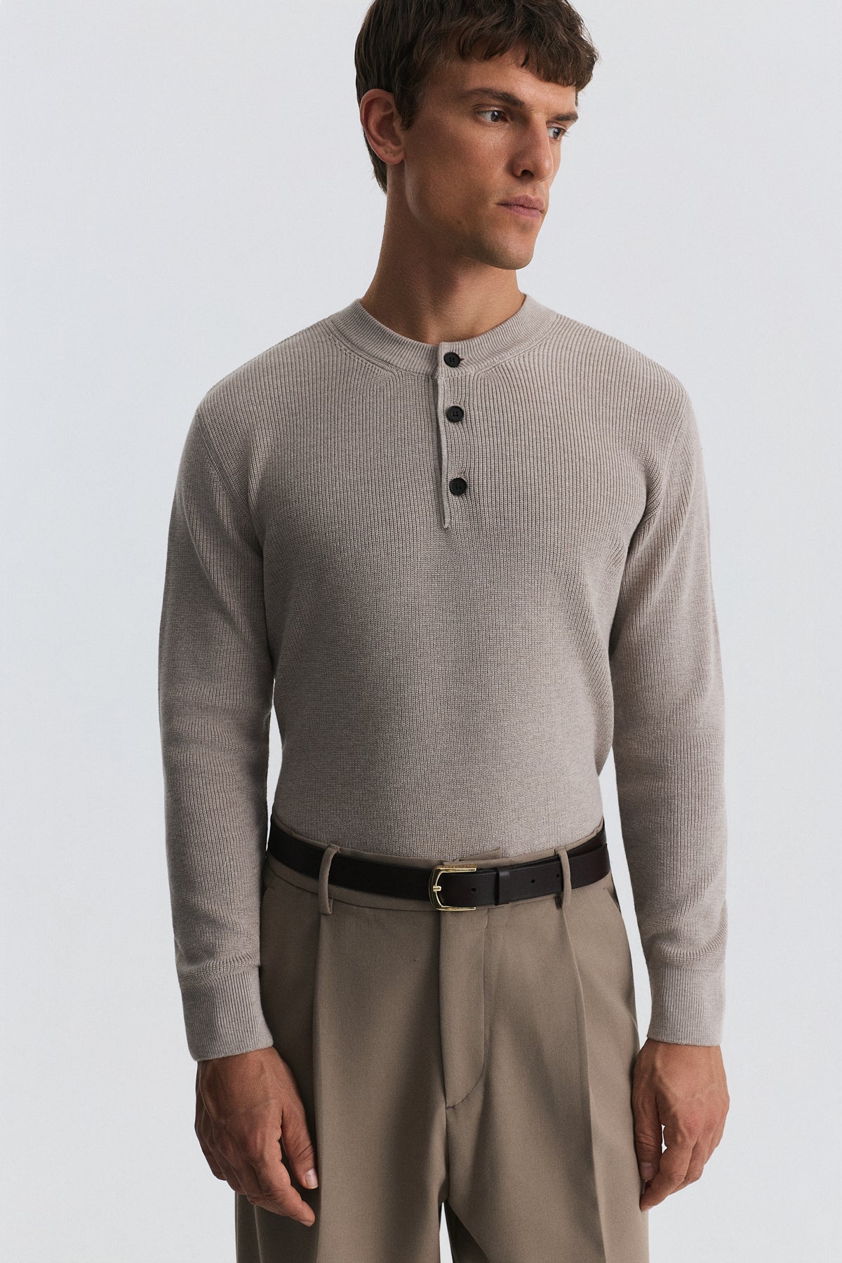 Button-Neck Textured Sweater