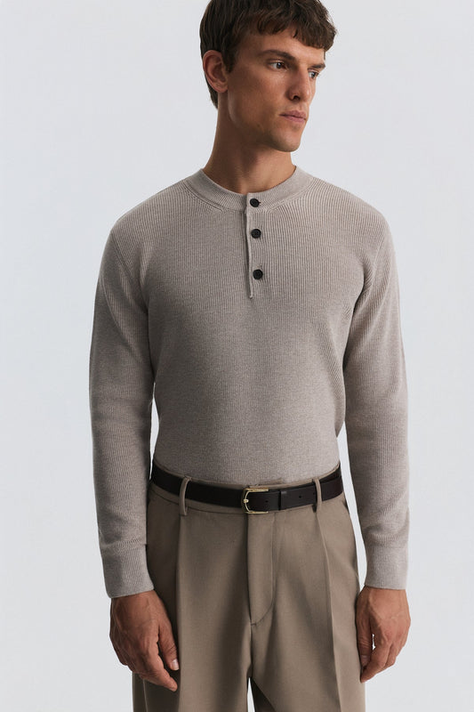 Button-Neck Textured Sweater