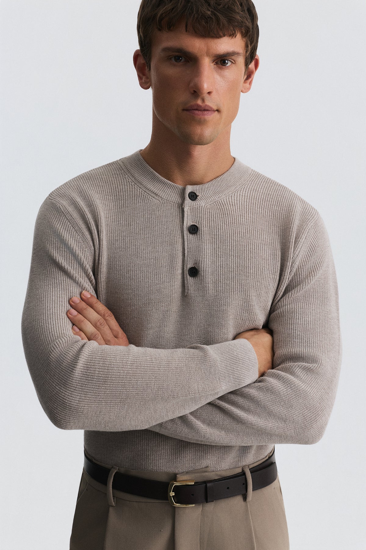 Button-Neck Textured Sweater