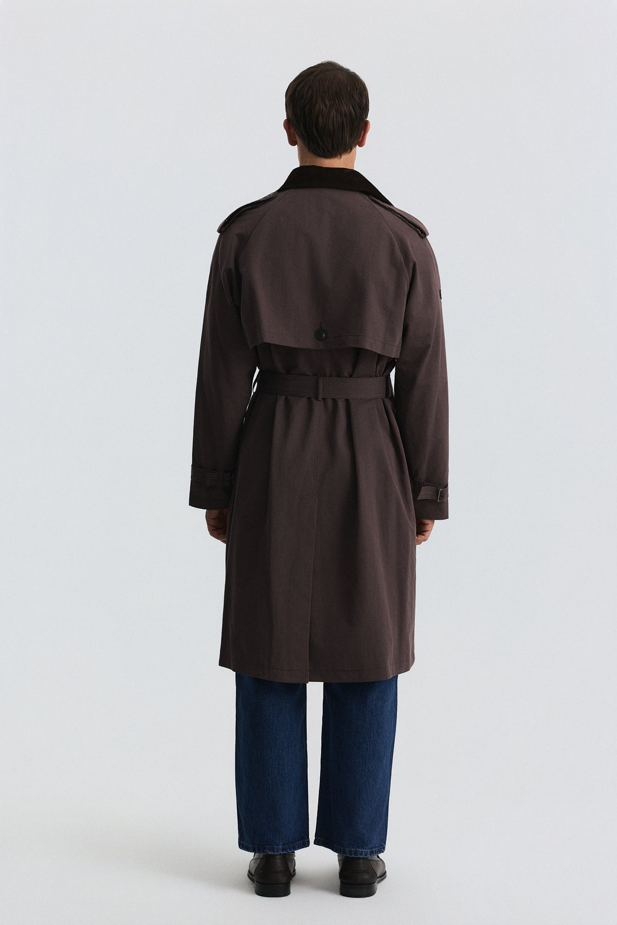 Contrast-Collar Double-Breasted Trench Coat