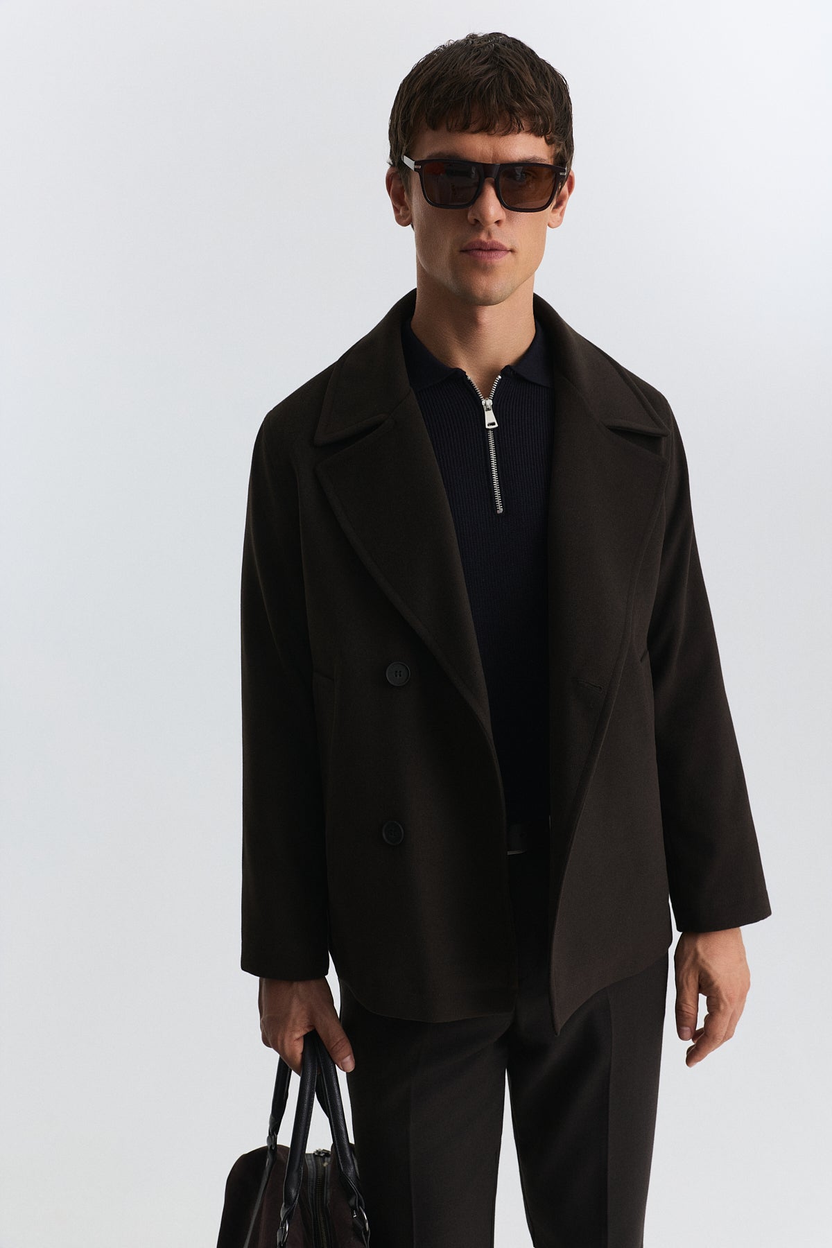Relax Fit Short Coat with Double-Breasted Closure