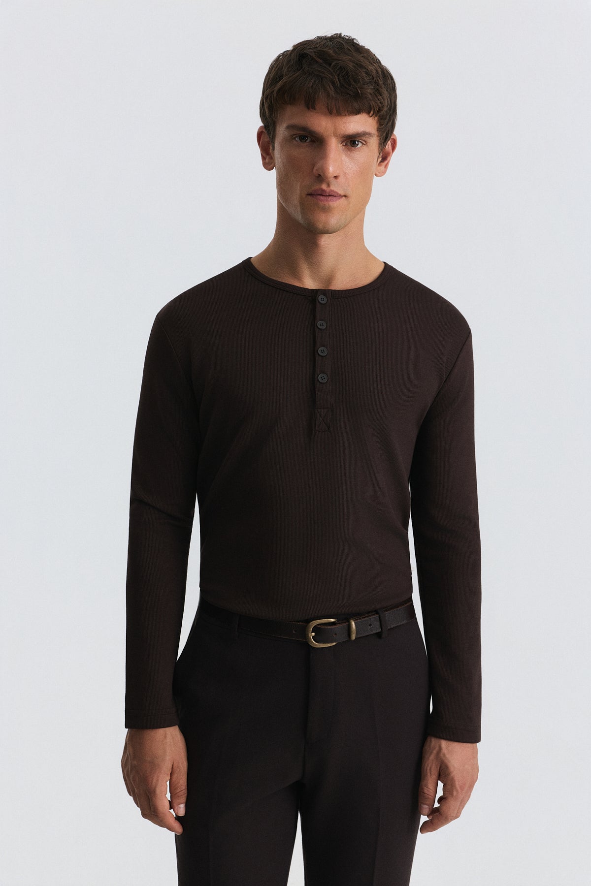 100% Cotton Button-Down Collar Ribbed T-Shirt