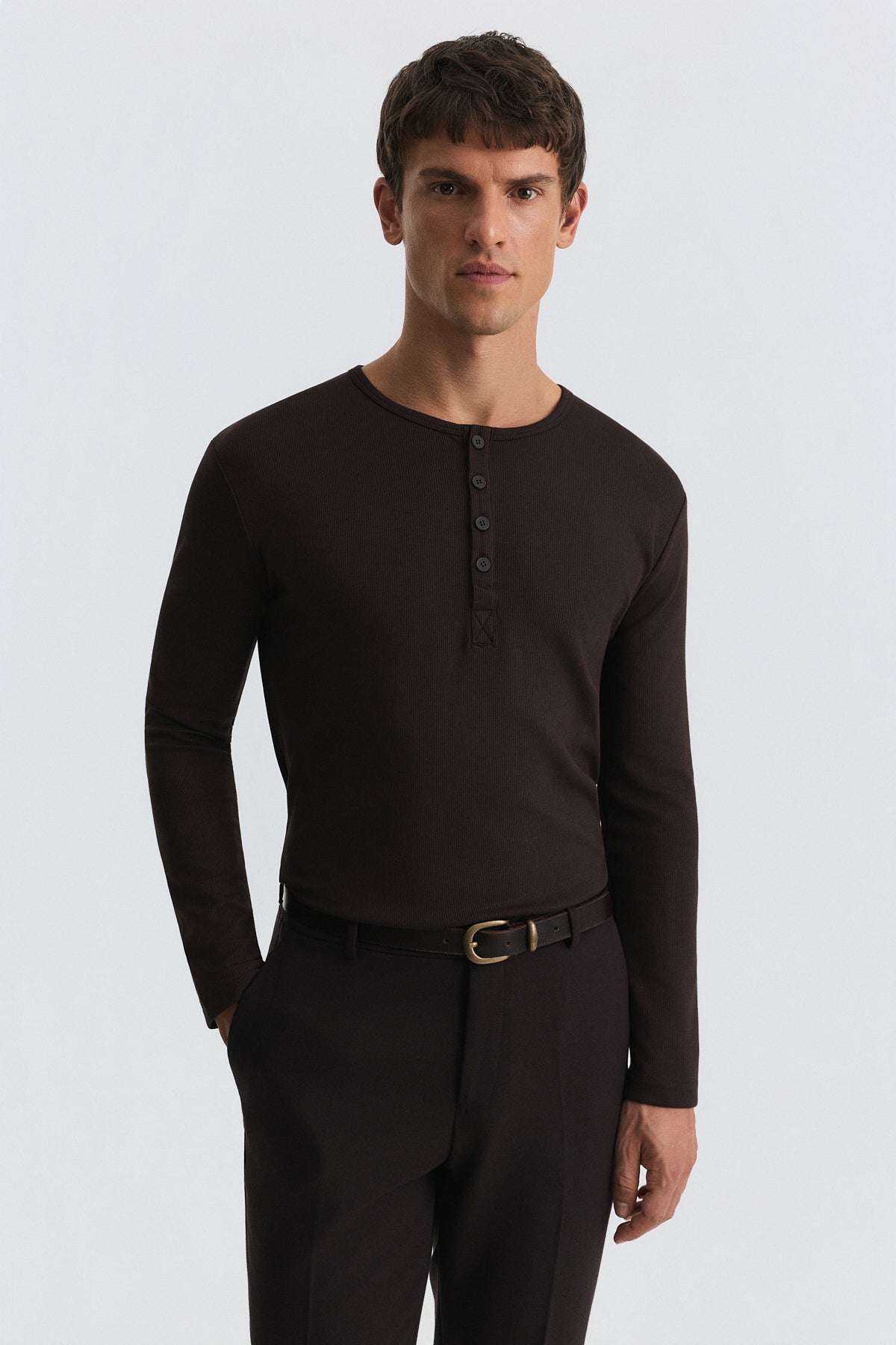 100% Cotton Button-Down Collar Ribbed T-Shirt