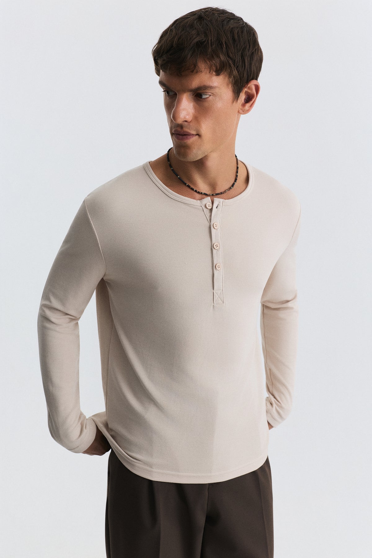 100% Cotton Button-Down Collar Ribbed T-Shirt