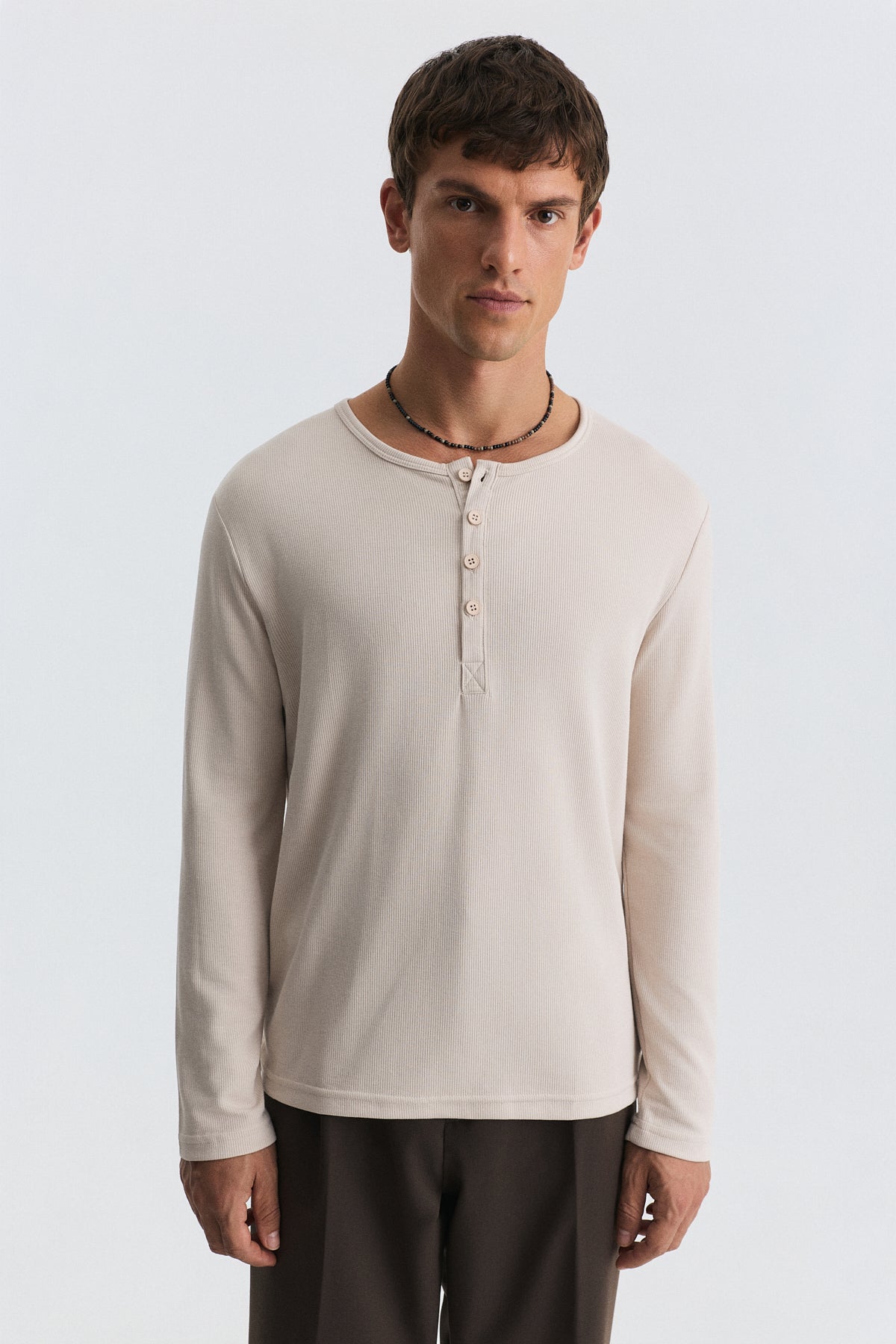 100% Cotton Button-Down Collar Ribbed T-Shirt