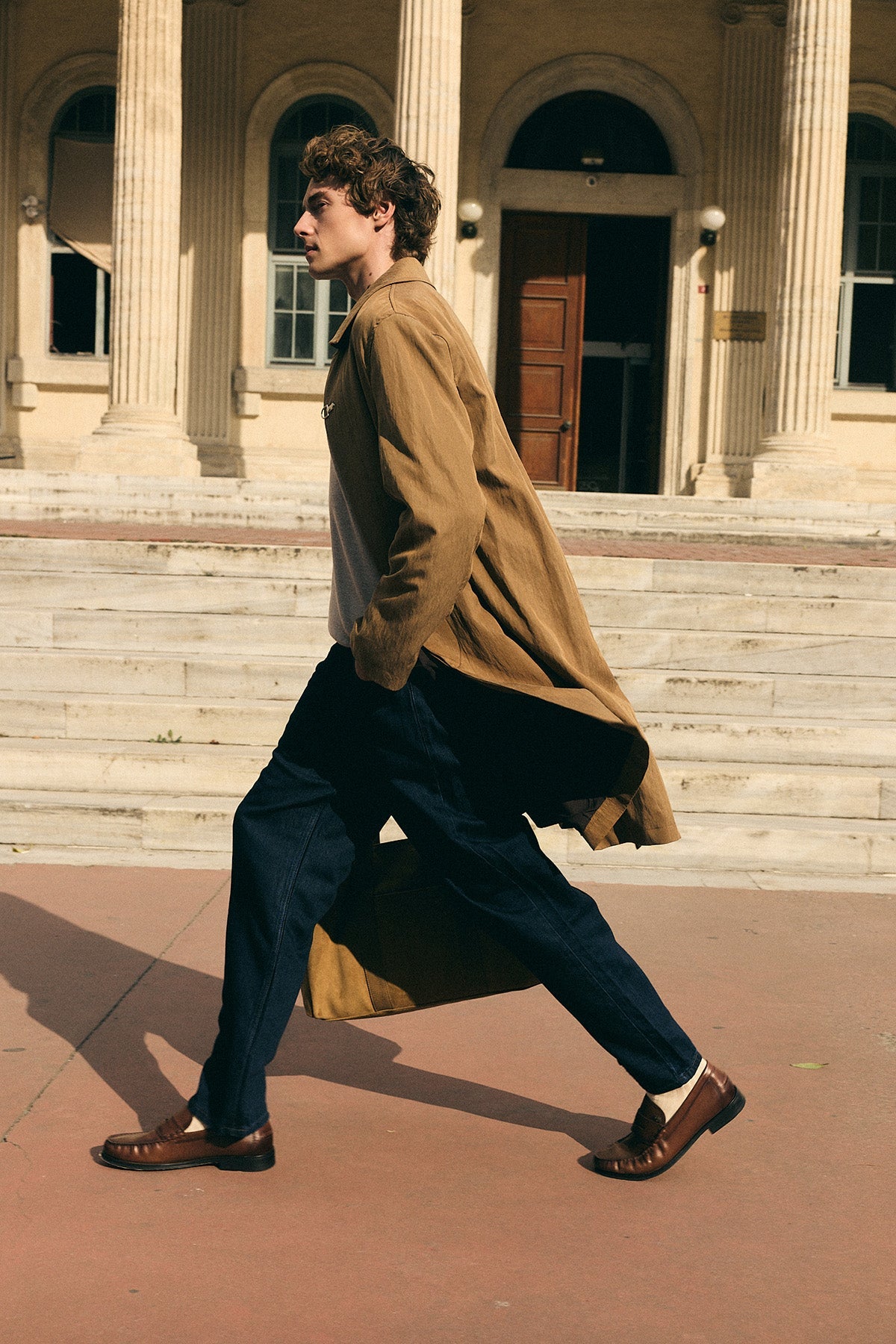 Stand-Up Collar Trench Coat with Metal Buttons