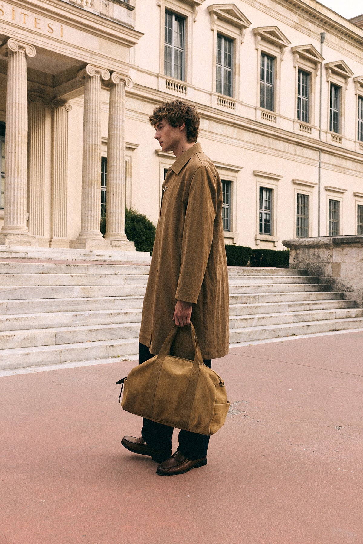 Stand-Up Collar Trench Coat with Metal Buttons