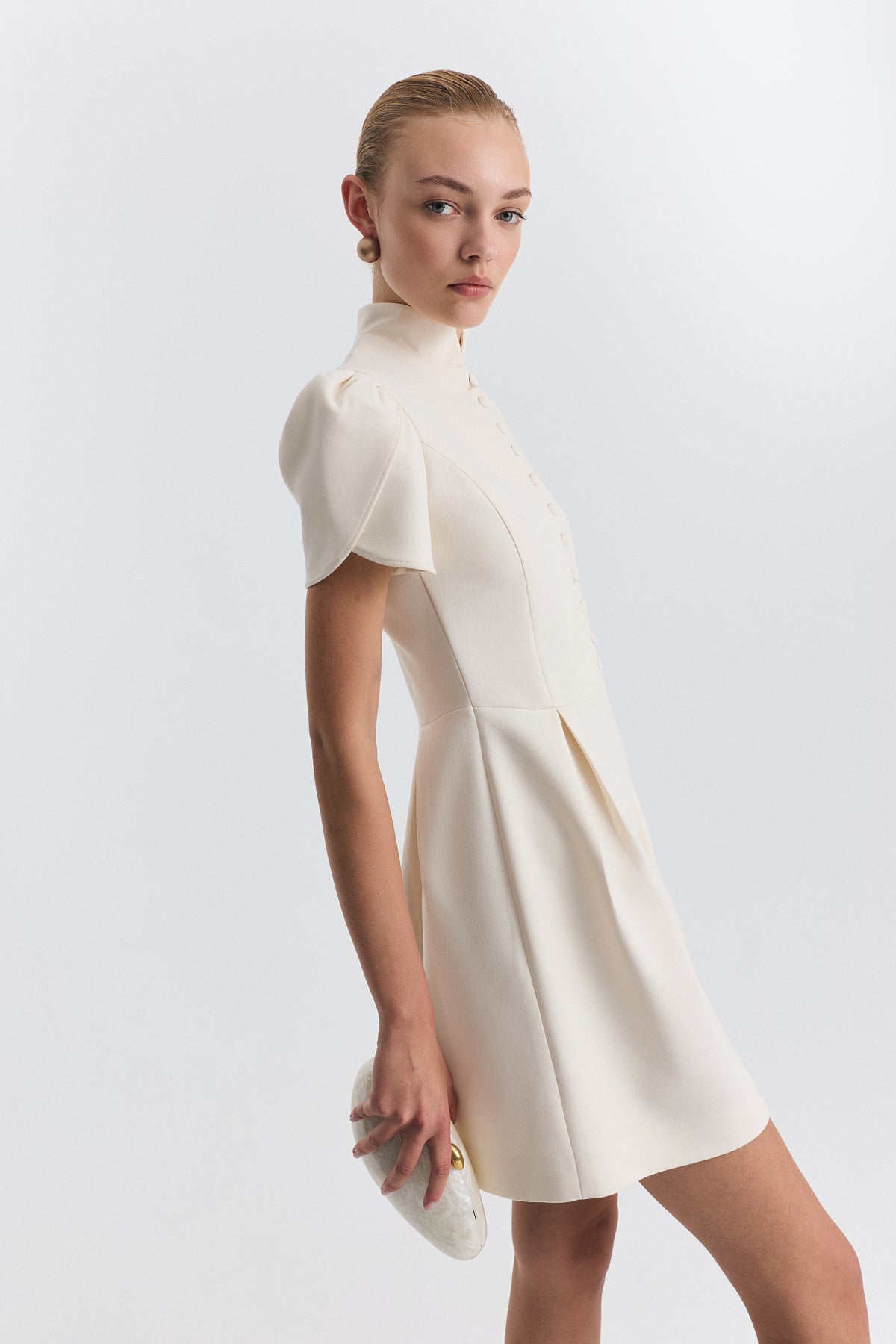 Pleated-Sleeve Mini Dress