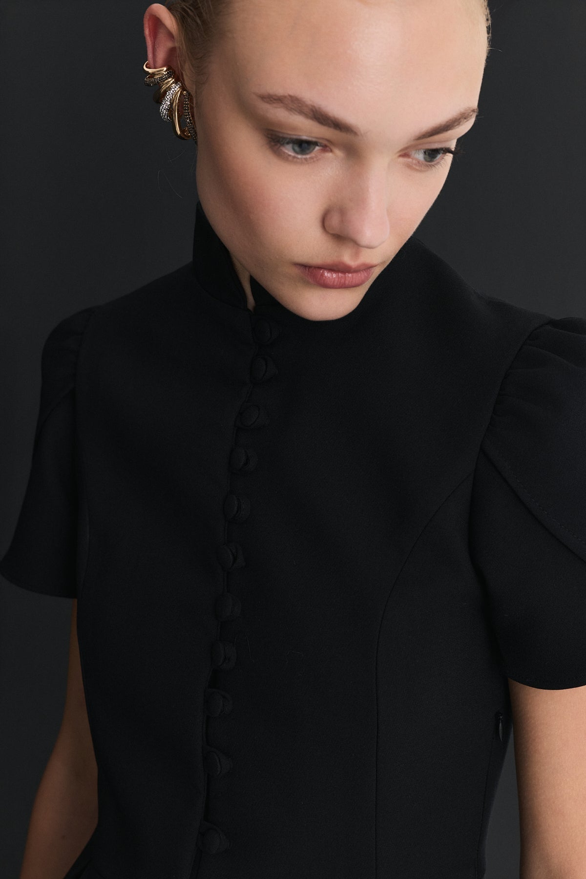 Pleated-Sleeve Mini Dress