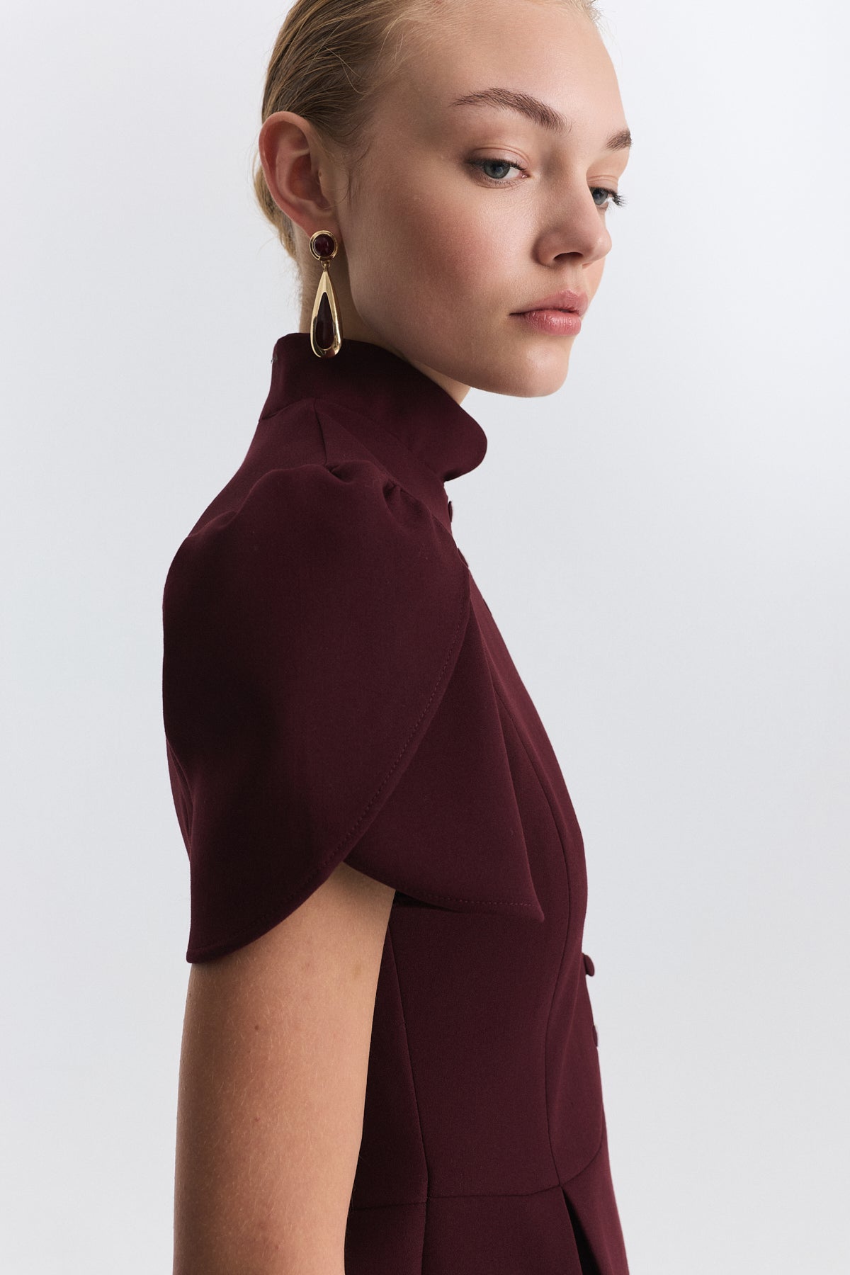 Pleated-Sleeve Mini Dress