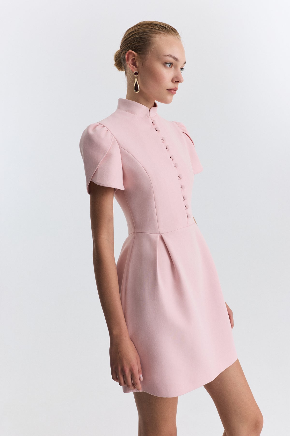 Pleated-Sleeve Mini Dress