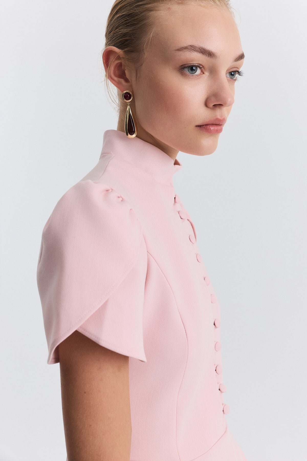 Pleated-Sleeve Mini Dress