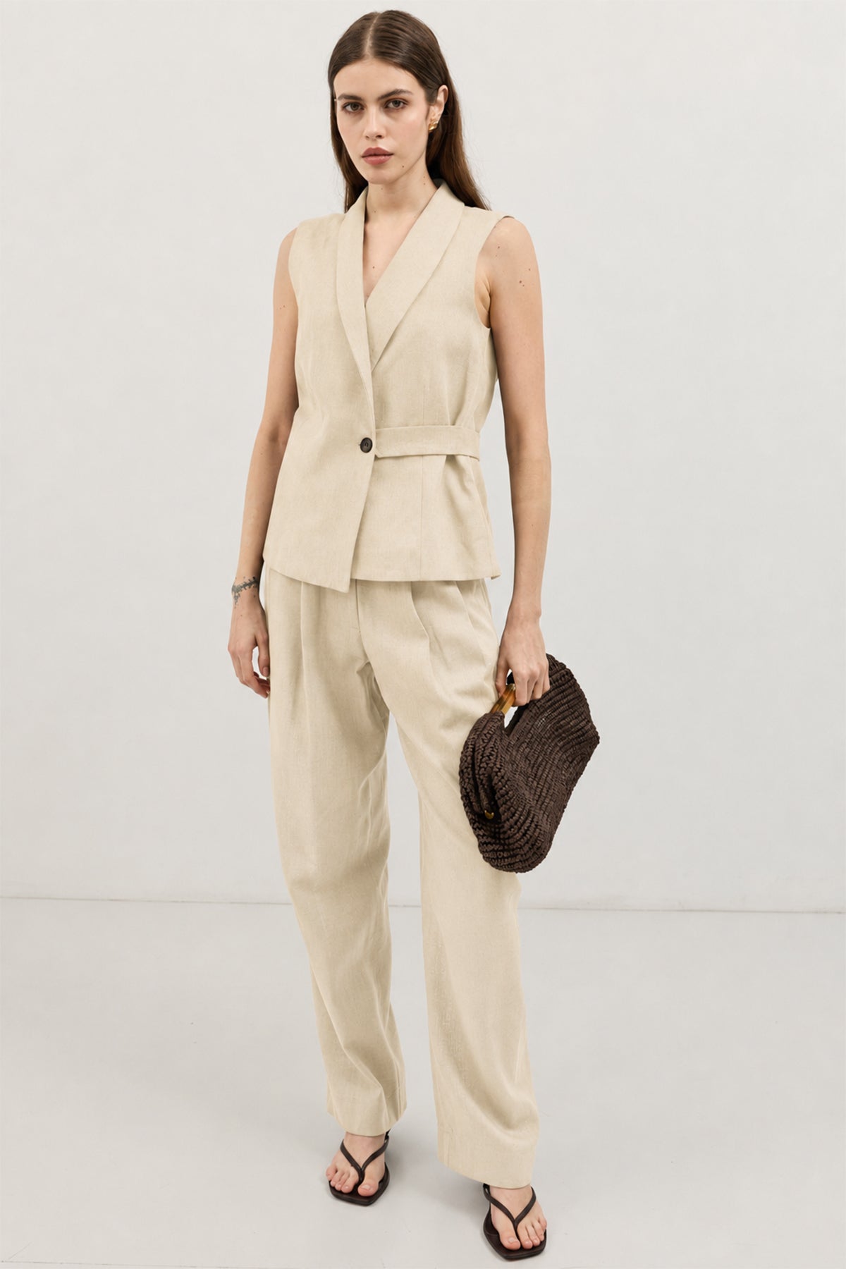 Women's Linen-Blend Wrap-Style Vest
