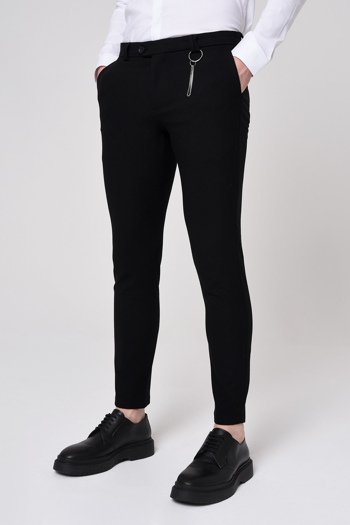 Men's Slim-Fit Solid-Color Fabric Pants with Accents