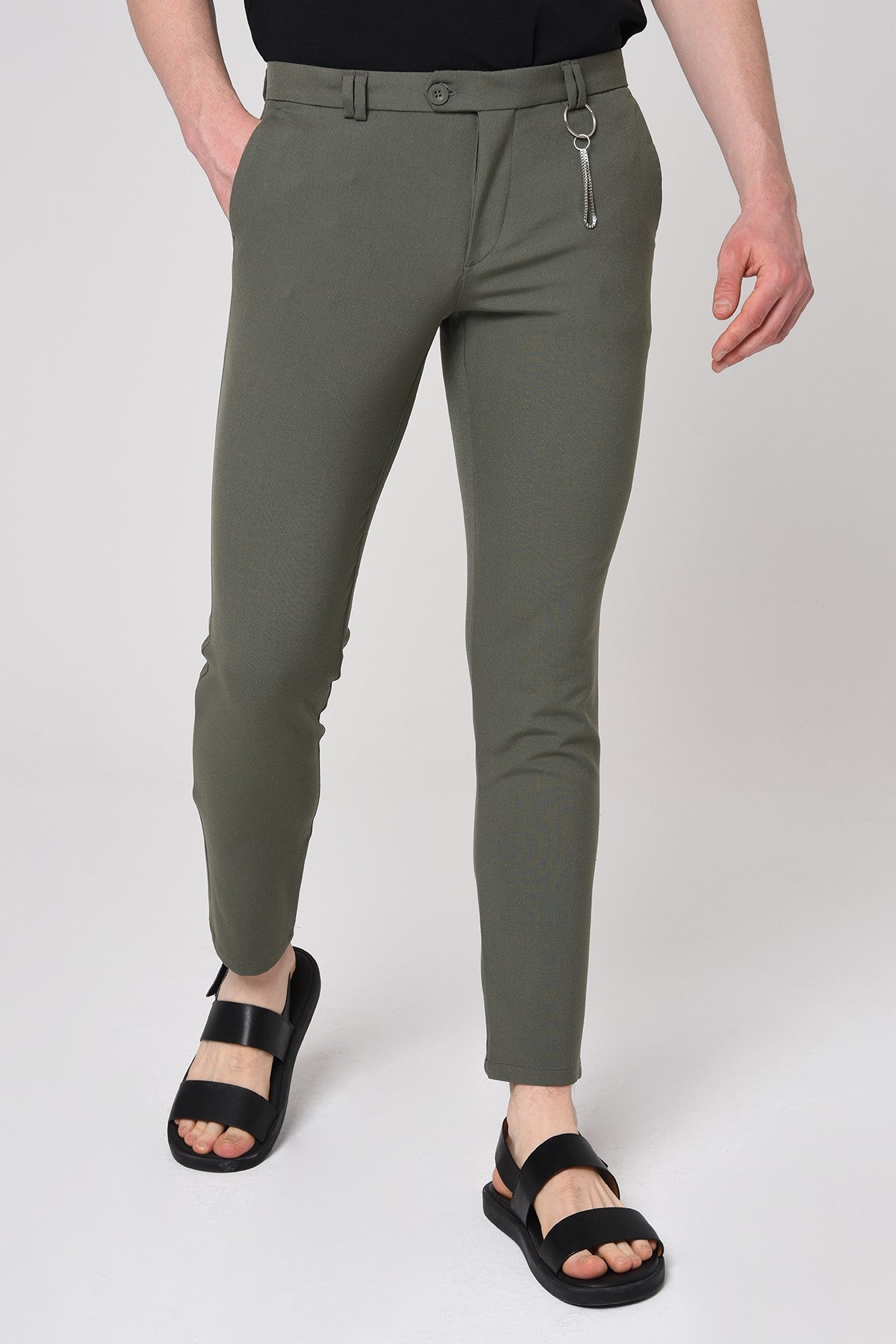 Men's Slim-Fit Solid-Color Fabric Pants with Accents
