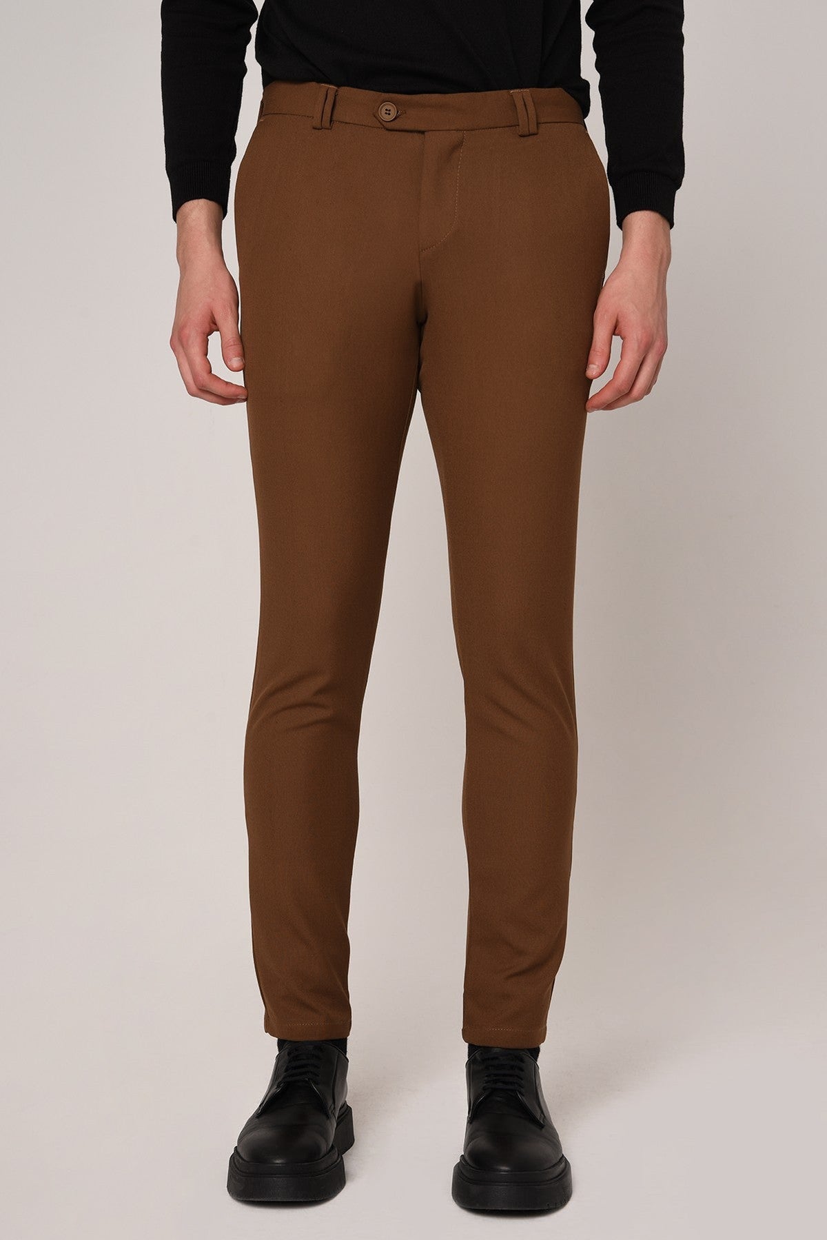 Men's Slim-Fit Solid-Color Fabric Pants with Accents