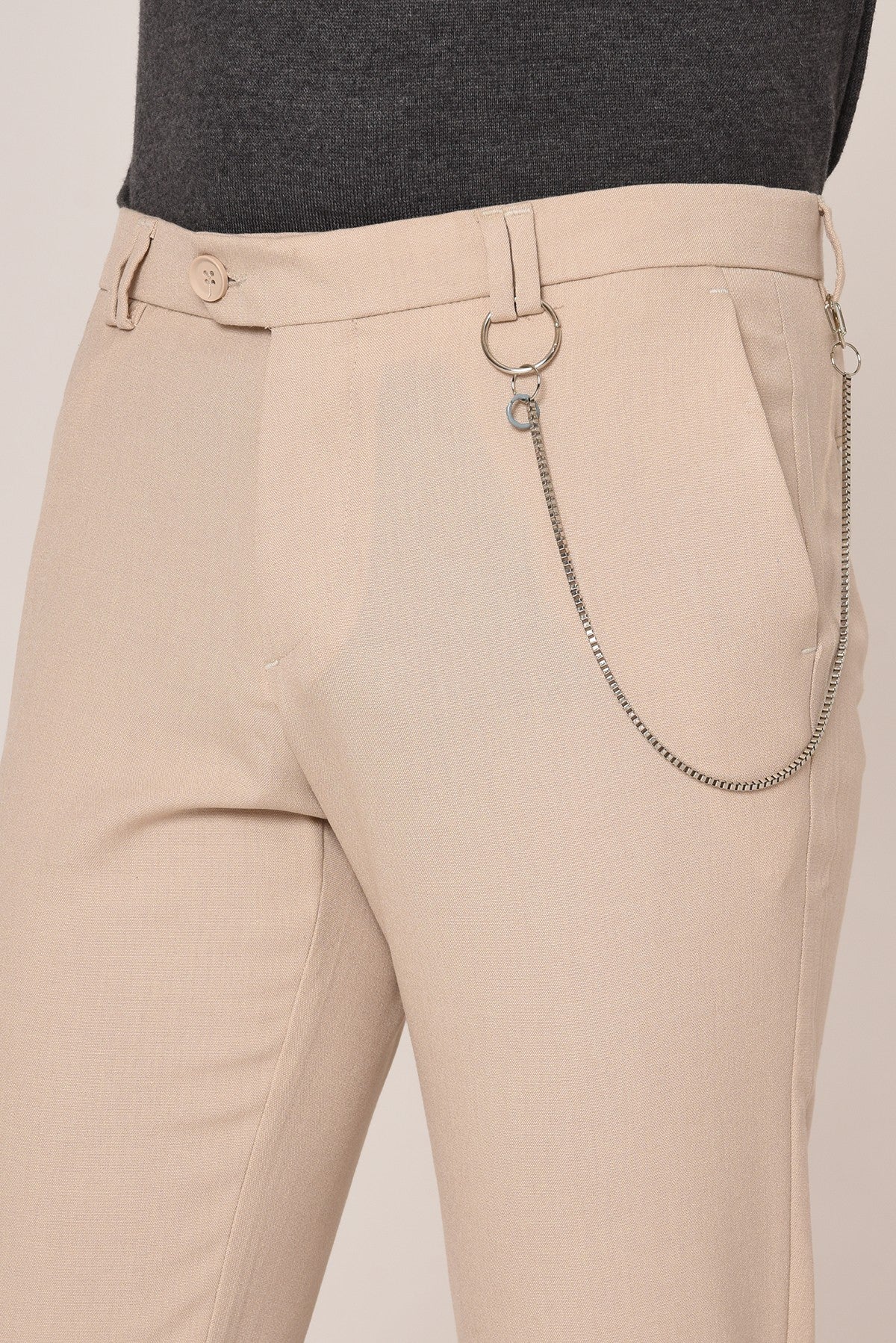 Men's Slim-Fit Solid-Color Fabric Pants with Accents