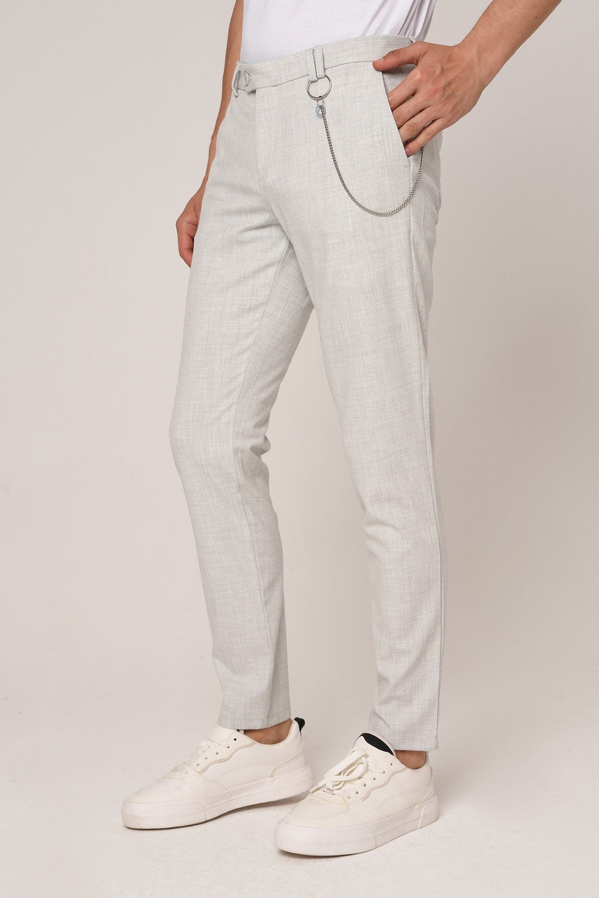 Men's Slim-Fit Solid-Color Fabric Pants with Accents