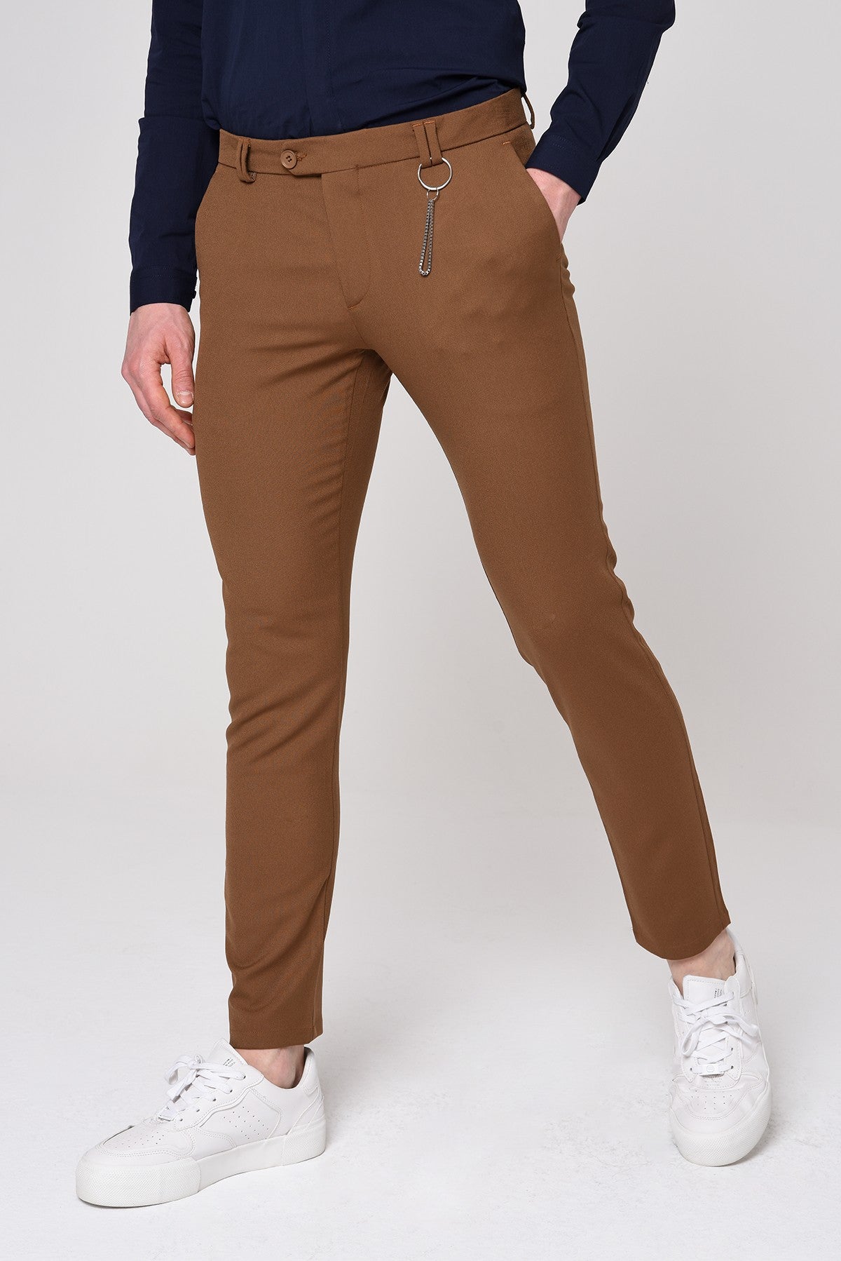 Men's Slim-Fit Solid-Color Fabric Pants with Accents
