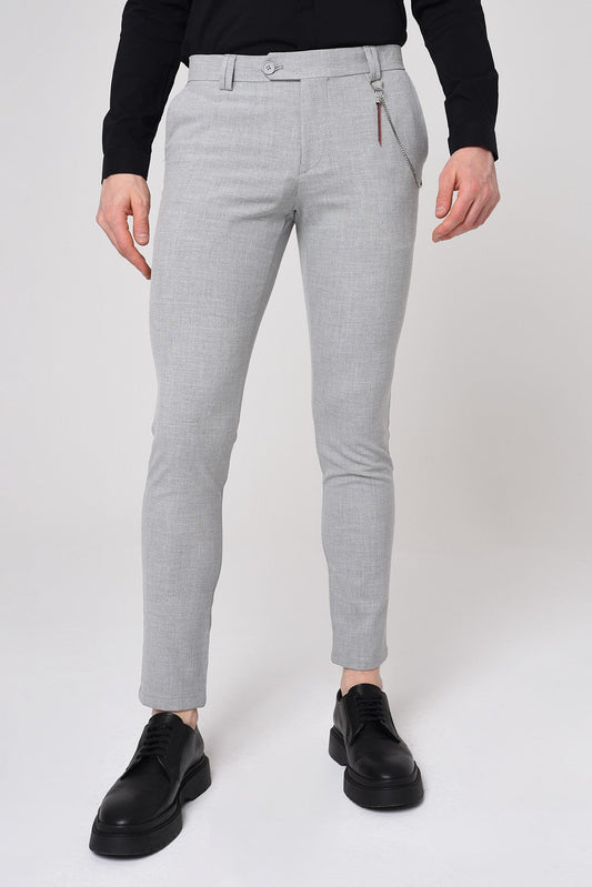 Men's Slim-Fit Solid-Color Fabric Pants with Accents