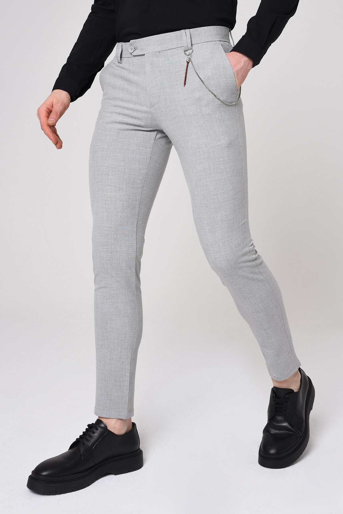 Men's Slim-Fit Solid-Color Fabric Pants with Accents
