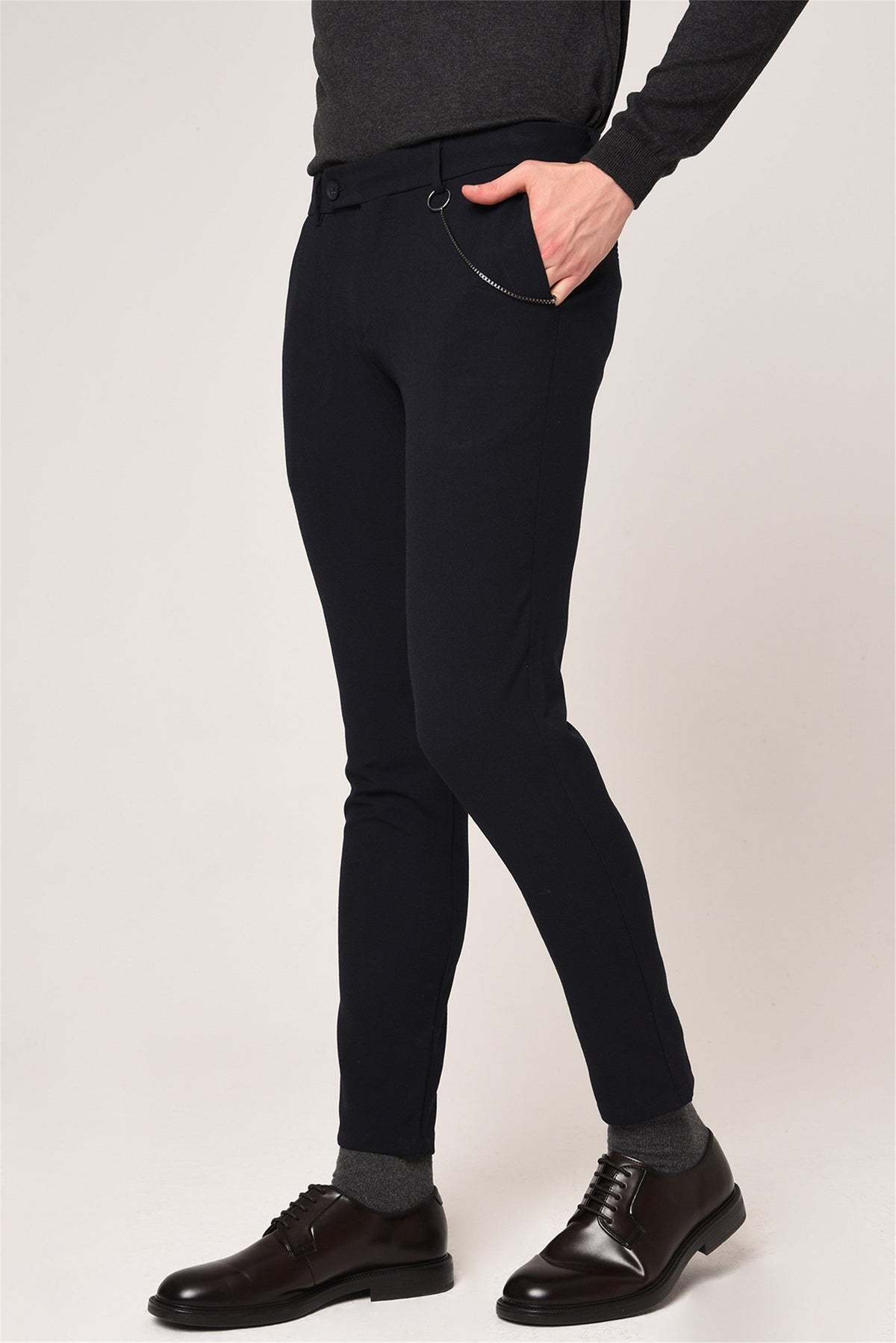 Men's Slim-Fit Solid-Color Fabric Pants with Accents