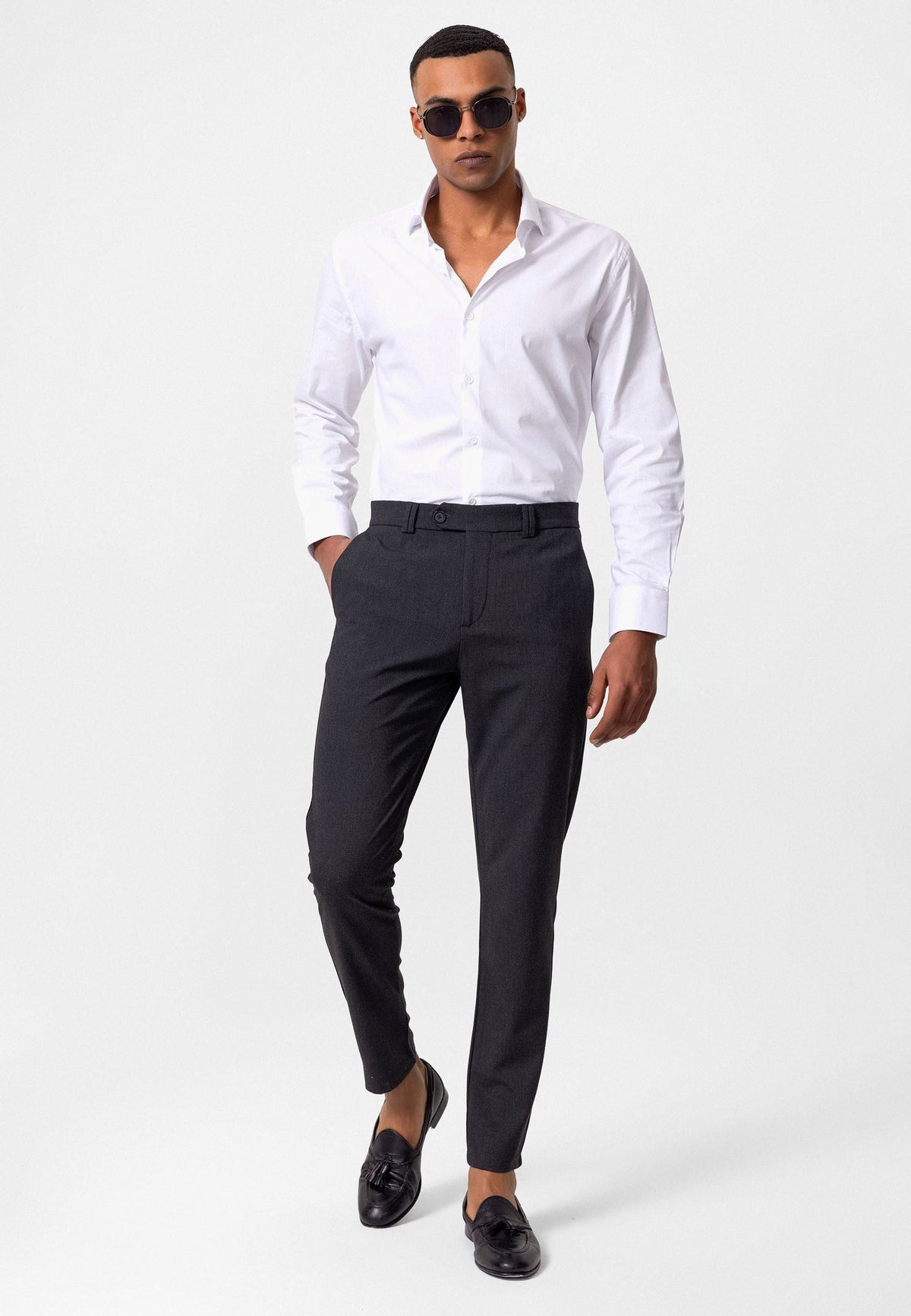Men's Slim-Fit Solid-Color Fabric Pants with Accents