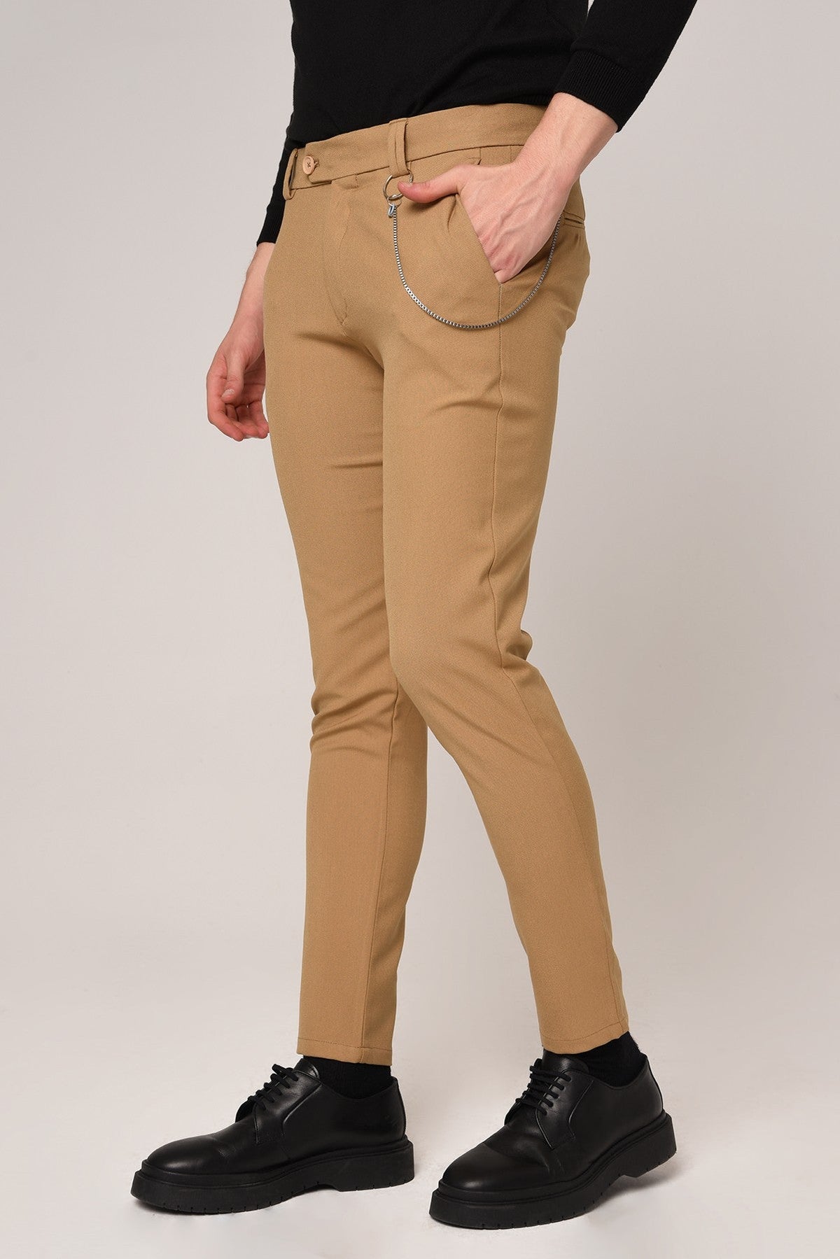 Men's Slim-Fit Solid-Color Fabric Pants with Accents