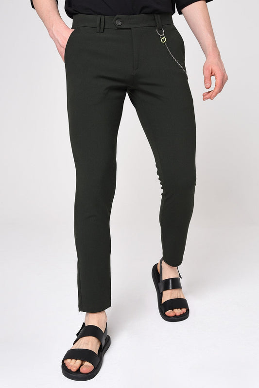 Men's Slim-Fit Solid-Color Fabric Pants with Accents