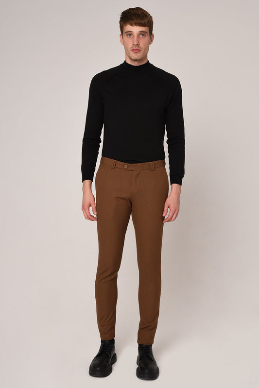 Men's Slim-Fit Solid-Color Fabric Pants with Accents