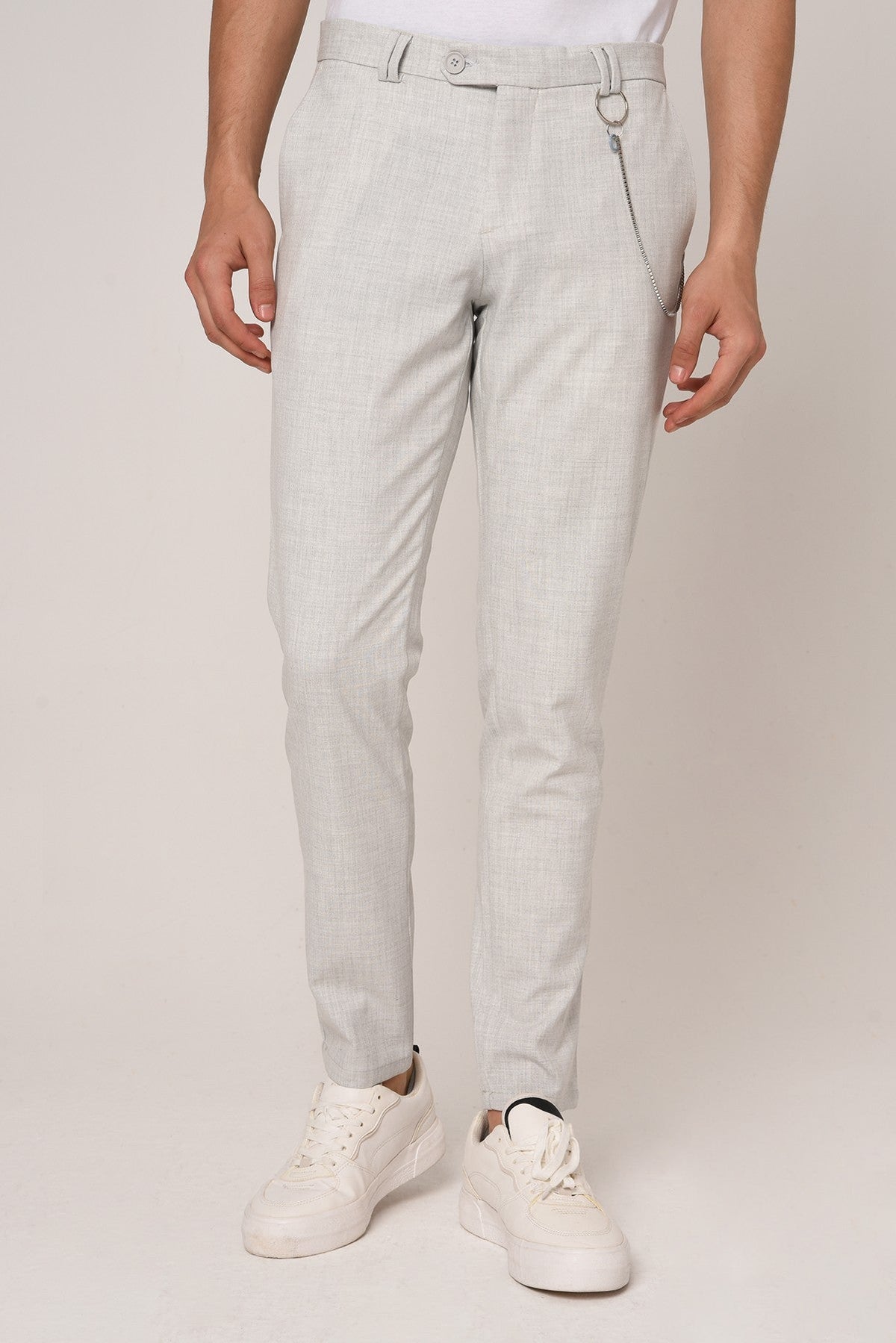 Men's Slim-Fit Solid-Color Fabric Pants with Accents
