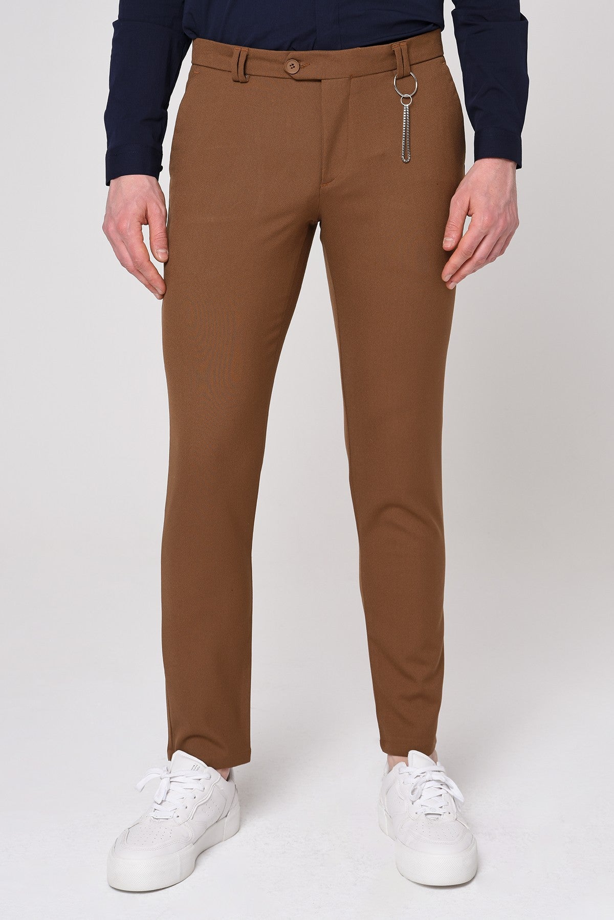 Men's Slim-Fit Solid-Color Fabric Pants with Accents