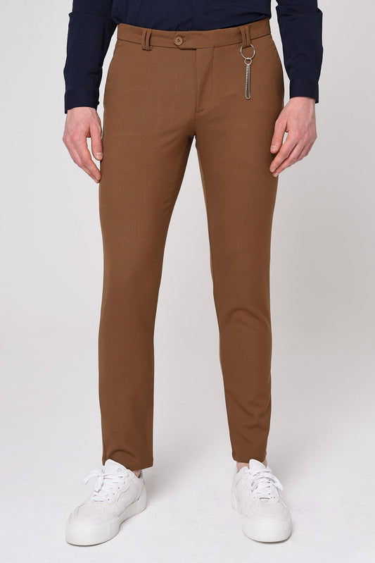 Men's Slim-Fit Solid-Color Fabric Pants with Accents