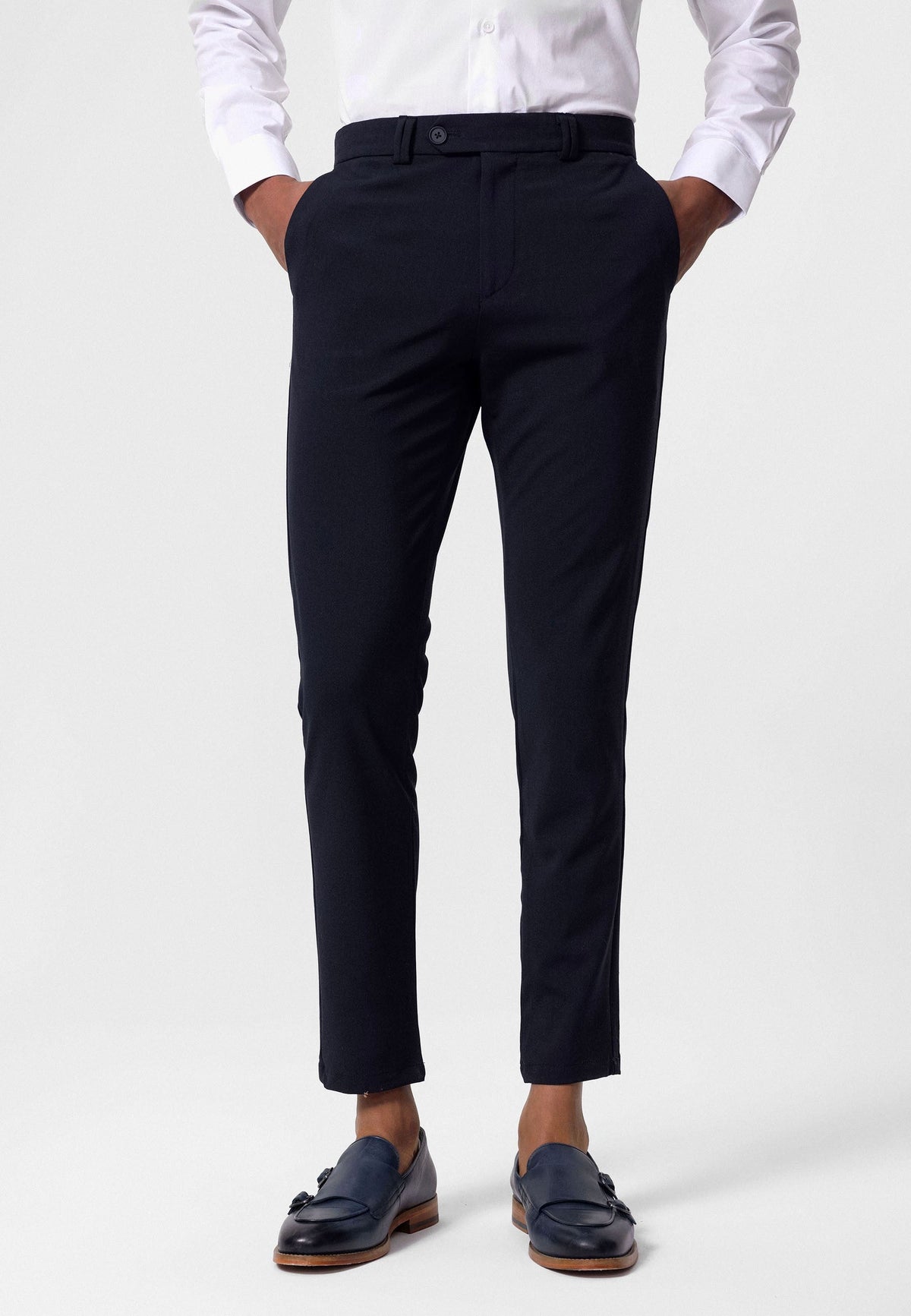 Men's Slim-Fit Solid-Color Fabric Pants with Accents