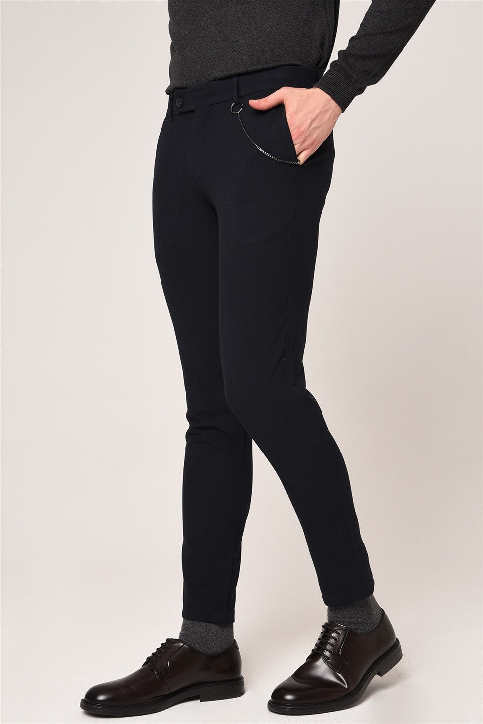 Men's Slim-Fit Solid-Color Fabric Pants with Accents
