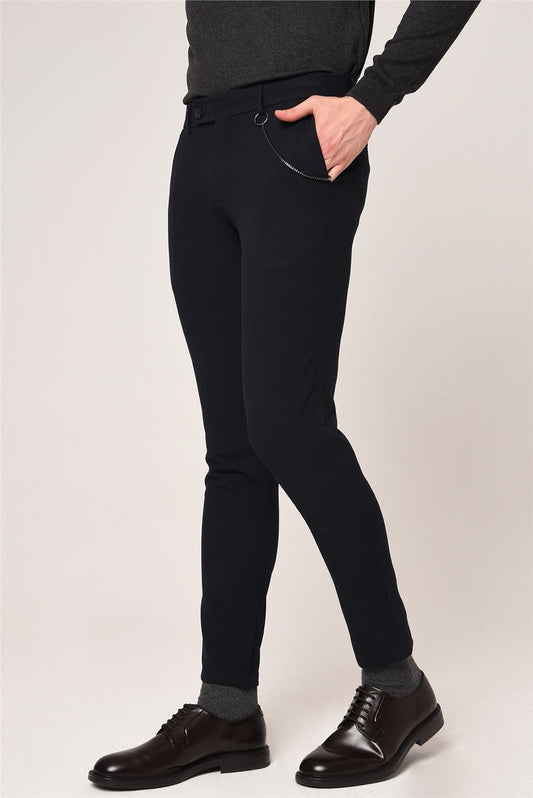 Men's Slim-Fit Solid-Color Fabric Pants with Accents