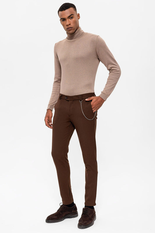 Men's Slim-Fit Solid-Color Fabric Pants with Accents