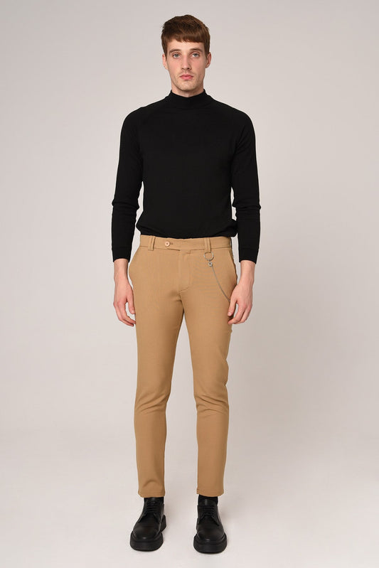 Men's Slim-Fit Solid-Color Fabric Pants with Accents