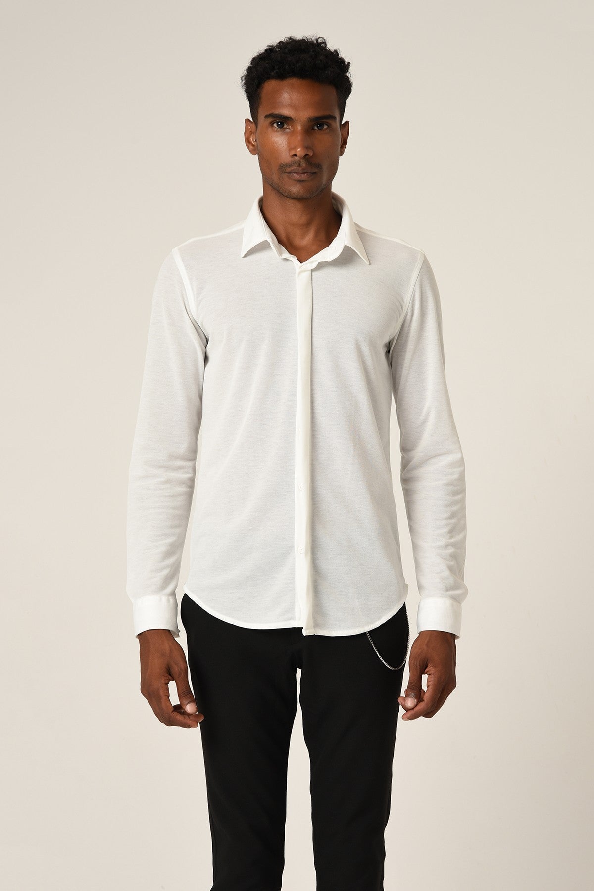Antioch Men's Long-Sleeve Slim-Fit Knit Shirt with Hidden Buttons