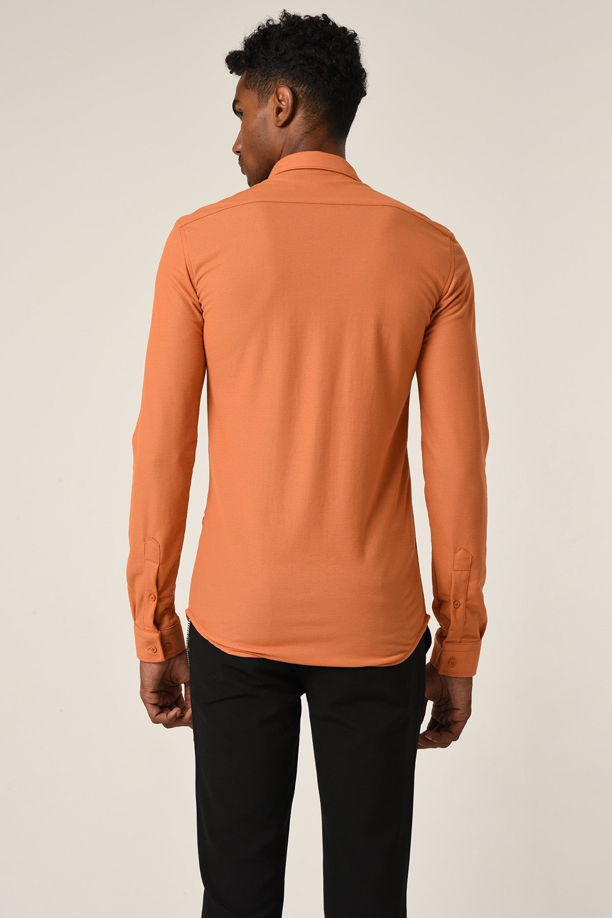 Antioch Men's Long-Sleeve Slim-Fit Knit Shirt with Hidden Buttons