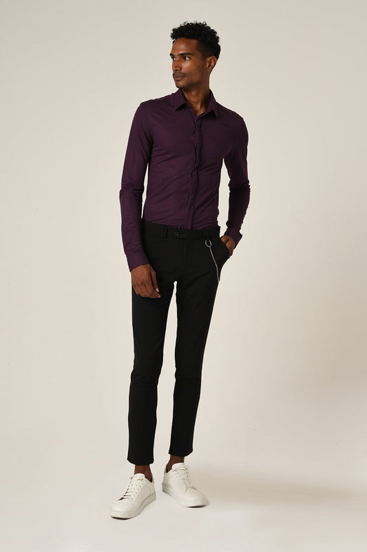 Antioch Men's Long-Sleeve Slim-Fit Knit Shirt with Hidden Buttons