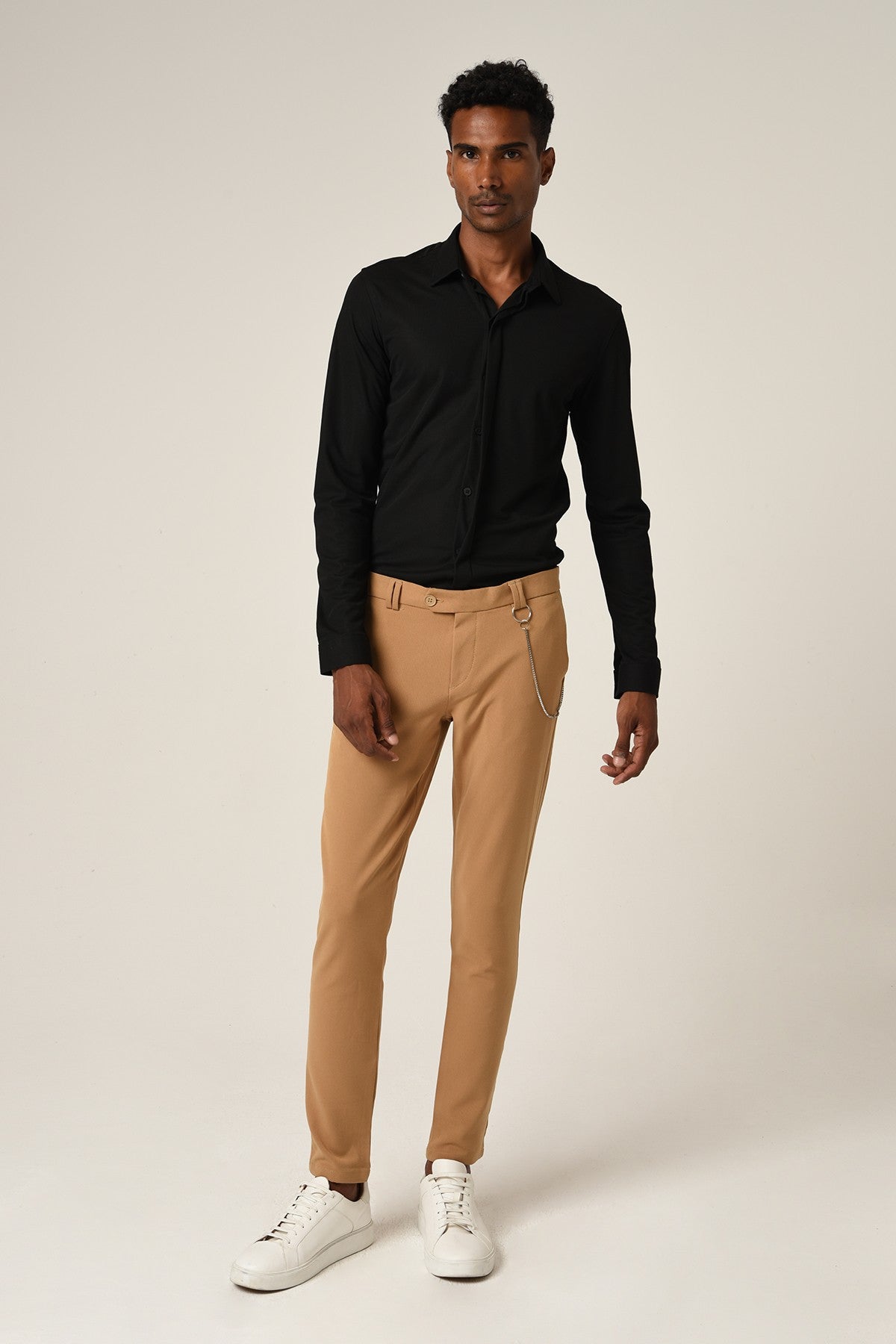 Antioch Men's Long-Sleeve Slim-Fit Knit Shirt with Hidden Buttons