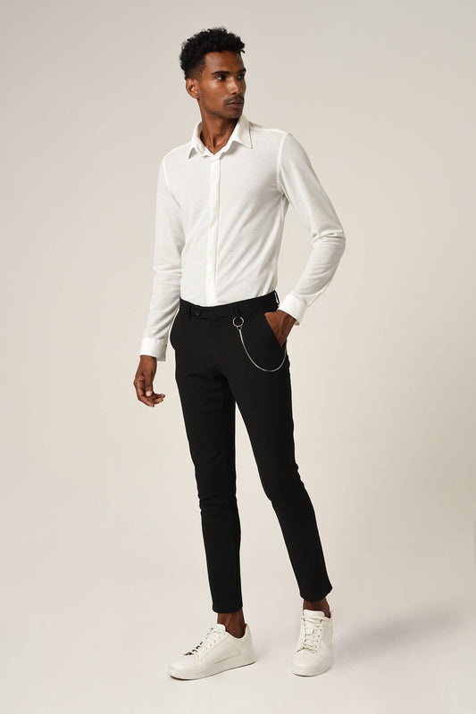 Antioch Men's Long-Sleeve Slim-Fit Knit Shirt with Hidden Buttons