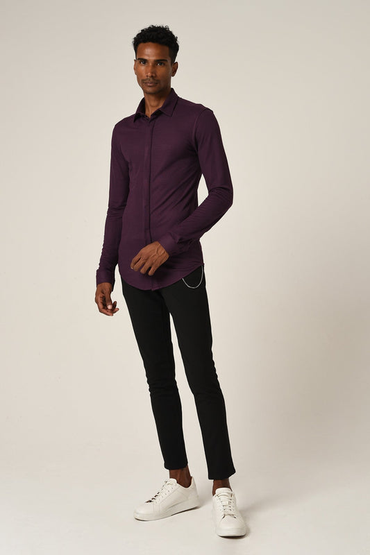 Antioch Men's Long-Sleeve Slim-Fit Knit Shirt with Hidden Buttons