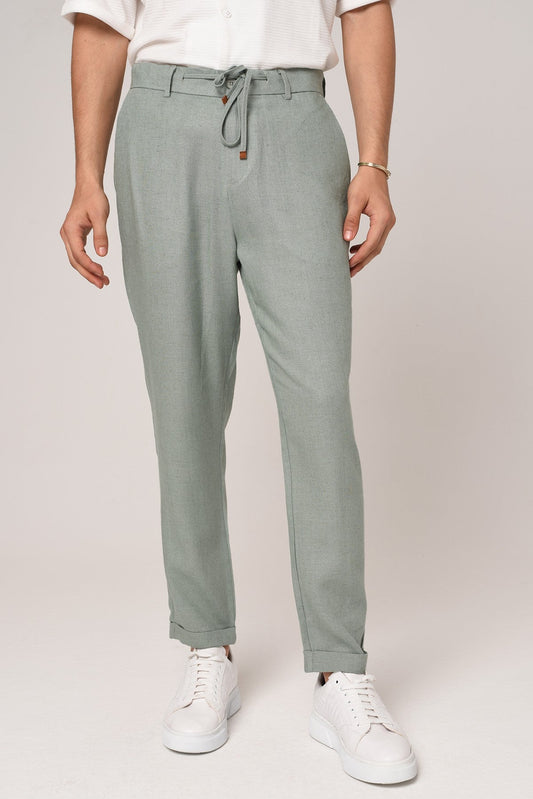 Boyfriend-Style Linen Pants with a Drawstring Waist