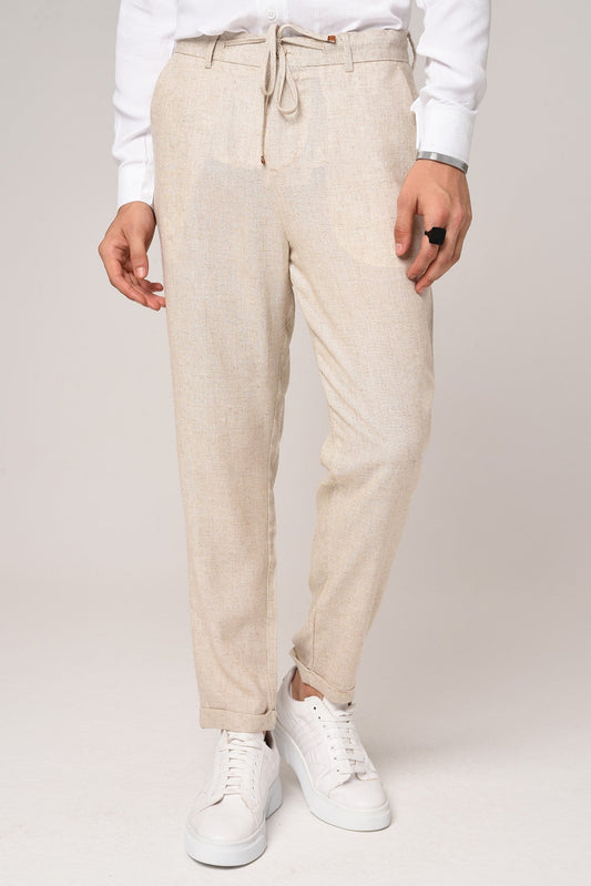 Boyfriend-Style Linen Pants with a Drawstring Waist