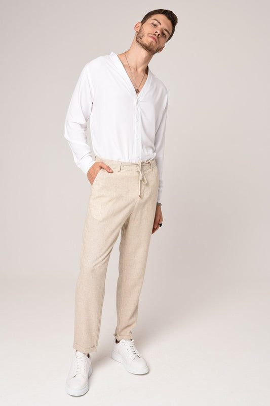 Boyfriend-Style Linen Pants with a Drawstring Waist