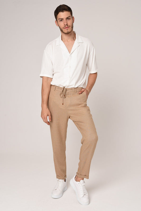 Boyfriend-Style Linen Pants with a Drawstring Waist