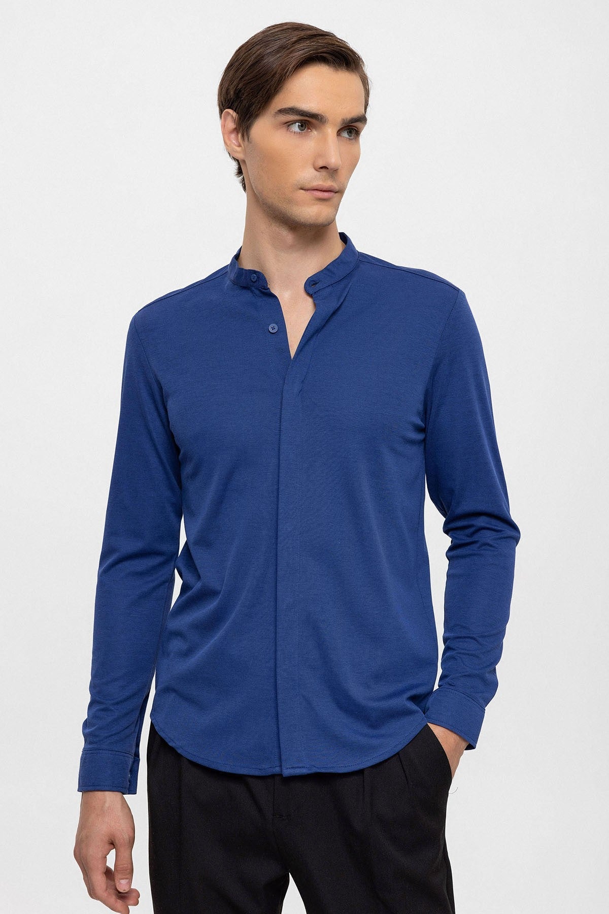 Antioch Men's Judge-Collar Hidden-Button Long-Sleeve Slim-Fit Shirt