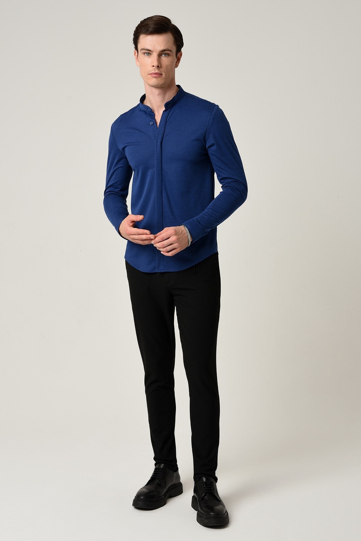 Antioch Men's Judge-Collar Hidden-Button Long-Sleeve Slim-Fit Shirt